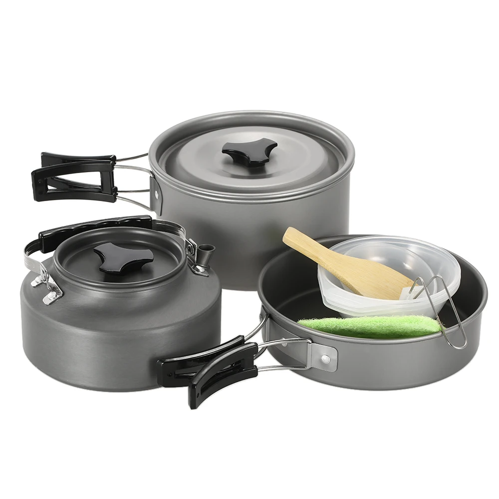 

Outdoor Camping Pot Bowl Pot Pan Kettle Teapot Set Lightweight 2-3 People Cookware Set Cooking Picnic Set for Hiking Backpacking