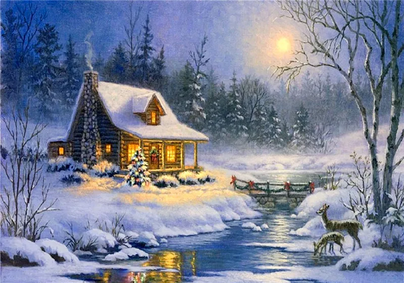 

diy 5d diamond painting moonlit snow cross stitch round diamond kits diamond embroidery mosaic house decoration