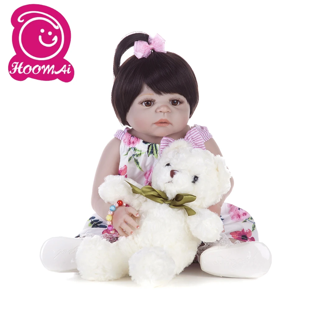 

22" Full Body Silicone Reborn Girl Baby Doll Toy Lifelike Pink Princess Dress Newborn Babies Doll Cute Birthday Gift Bathe Toy