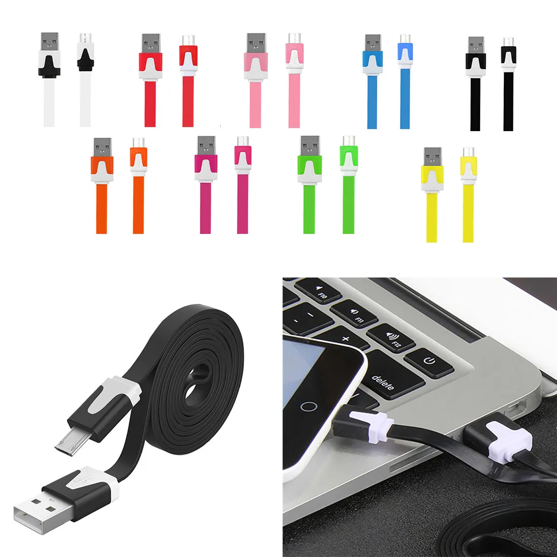1M 2M 3M Noodle Flat Wire font b Android b font Charger Sync Data Micro USB