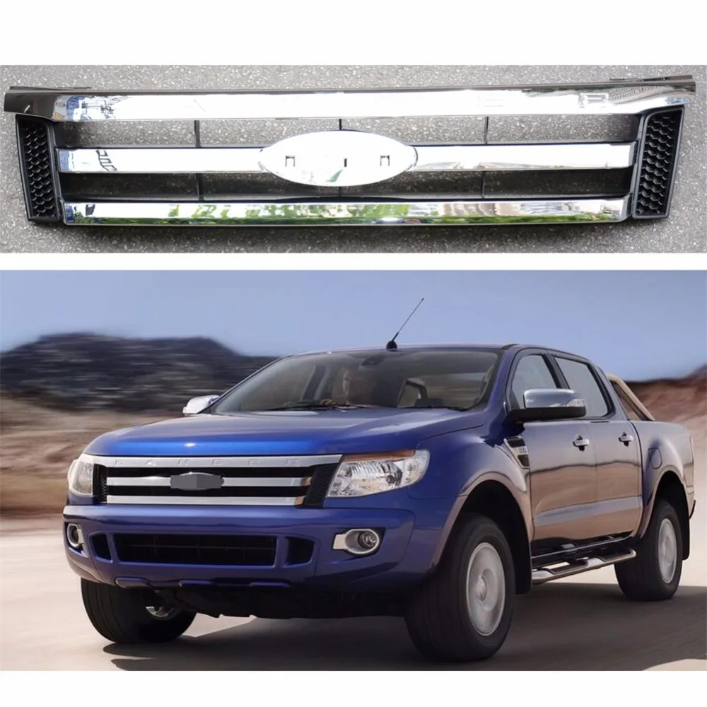 

1Pcs Chrome Front Upper Bumper Radiator Grill Grille For Ford Ranger T6 2012-2014