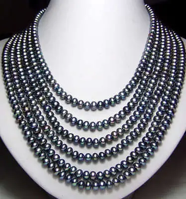 

Fast SHIPPINGLong!7-7.5mm Black Akoya Cultured Pearl Necklace 120 Inch NEW