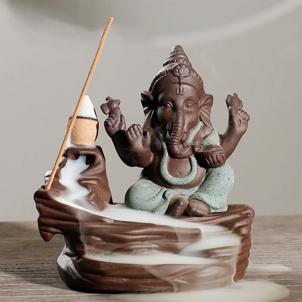 

Auspicious Craft Home Statue Decorations Backflow Ornament Elephant God Incense Burner Ganesha Handmade With Cone Ceramic