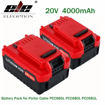 

ELEOPTION 2PCS 20V Max 4000mAh 4.0Ah Lithium Ion Rechargeable Battery Pack for Porter Cable PCC685L PCC680L PCC681L