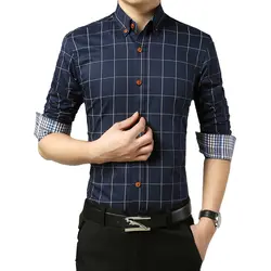 Новый Летний Плюс Размеры M-5XL модный бренд Для мужчин одежда Slim Fit Для мужчин рубашка с длинными рукавами Для мужчин клетчатая