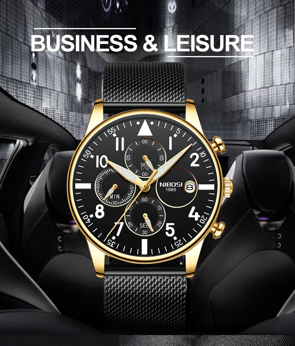 NIBOSI Men Watch 2019 Luxury Brand Waterproof Fashion Quartz Watch Stainless Steel Male Clock Relogio Masculino Dourado Saat (1)