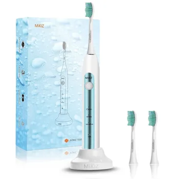 

White Sonic Electric Toothbrush With Two Minutes Smart Timer Waterproof IPX7 3 Replacement Heads