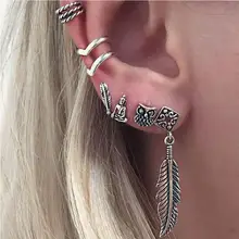 RscvonM, 6 шт., набор сережек в стиле бохо, перья Будды, листья совы, древние тибетские серебряные серьги-гвоздики для женщин, винтажные пляжные ювелирные изделия