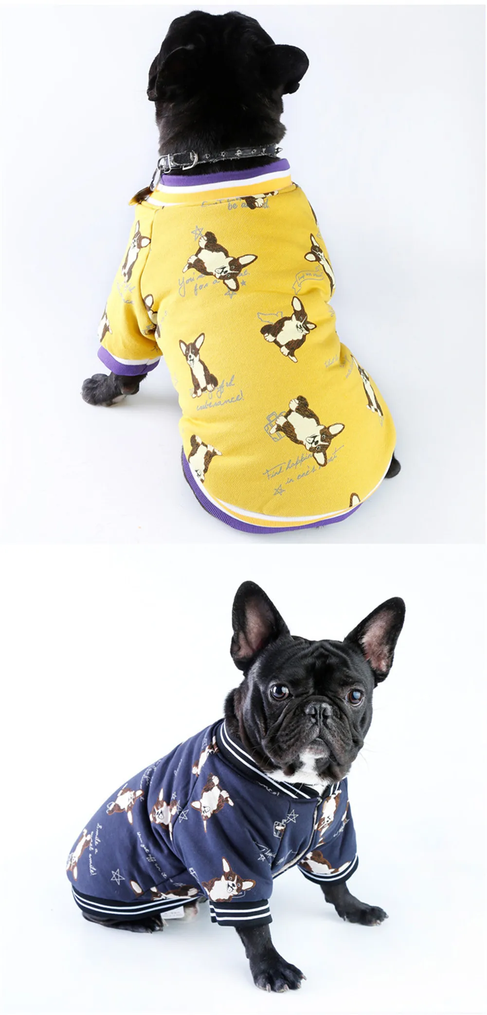 Одежда для собак с принтом зимняя французская собака породы бульдог Одежда для маленьких собак Теплый наряд Одежда для Чихуахуа Одежда для