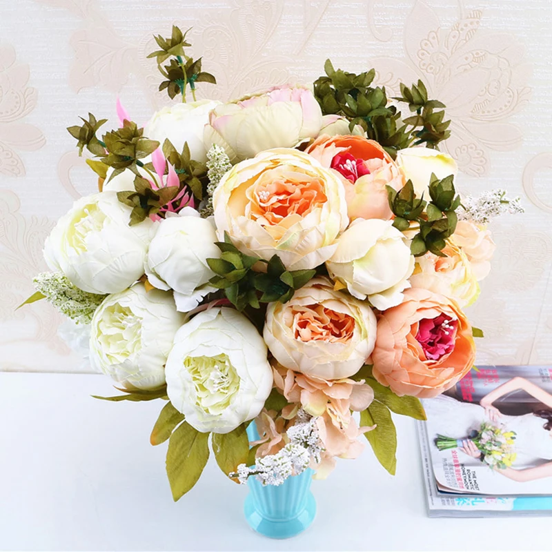 13 отрасли свежий искусственный шёлковый Пион Букеты большие цветы Европейский Стиль для Свадебная вечеринка Офис Отель Home садовый декор