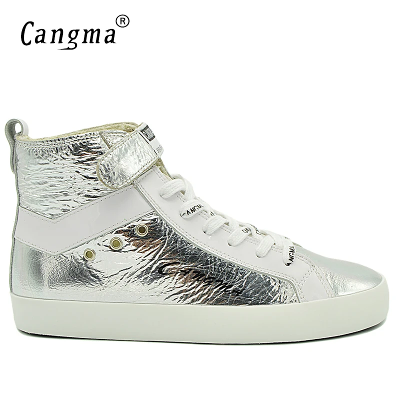 CANGMA Original Luxury Man's Boots Casual Shoes Ankle Boots Brand Sneakers Men Lace Up Patent Genuine Leather Male Silver Shoes cangma original luxury man s boots casual shoes ankle boots brand sneakers men lace up patent genuine leather male silver shoes