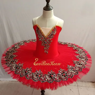 Розовое/черное/синее/красное Лебединое нежное кружевное платье для взрослых, женское балетное платье-пачка для девочек, костюм для сцены со стразами - Цвет: red 2