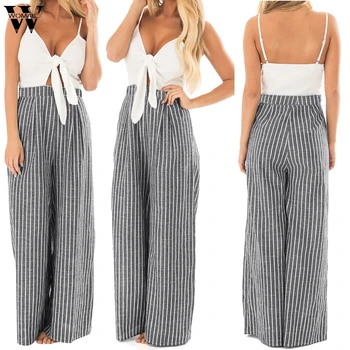 

Womail bodysuit Women Summer Fashion Bowknot Sleeveless Striped Print Jumpsuit Casual Clubwear Wide Leg Playsuit M5