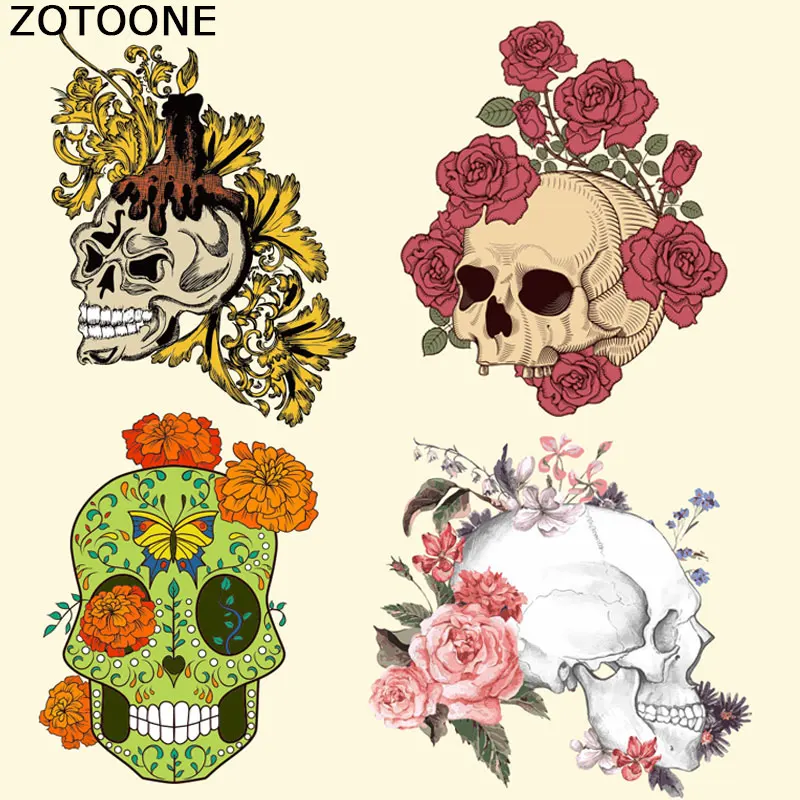 

ZOTOONE Cool Skull Clothes Patches 2018 Brand A-level Washable Iron on Transfer Patches for T-shirt Dresses Parches Para La Ropa