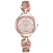 rose gold women watches Disney brand quartz stainless steel ladies clocks Mickey mouse diamond waterproof female wristwatch