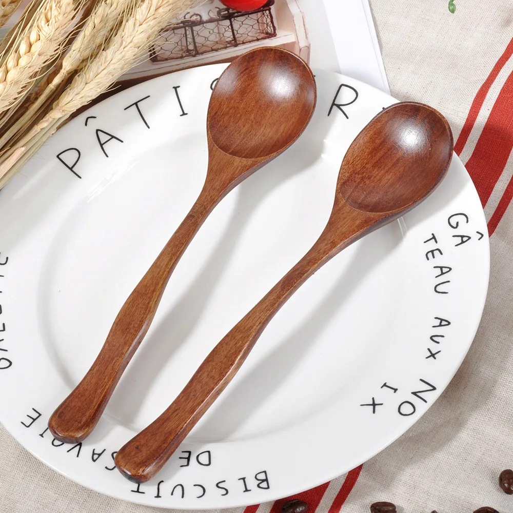 

Wooden Spoon Fork Primitive Wood Tableware Utensil Tools Soup Teaspoon Coffee Cup Scoop Rice Cucharas Gadget Kitchen Accessories