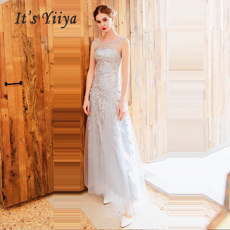 

It's Yiiya Evening Dresses O- Neck Women Party Dress Sleeveless Robe De Soiree 2019 Long Plus Size Backless Evening Gowns E596