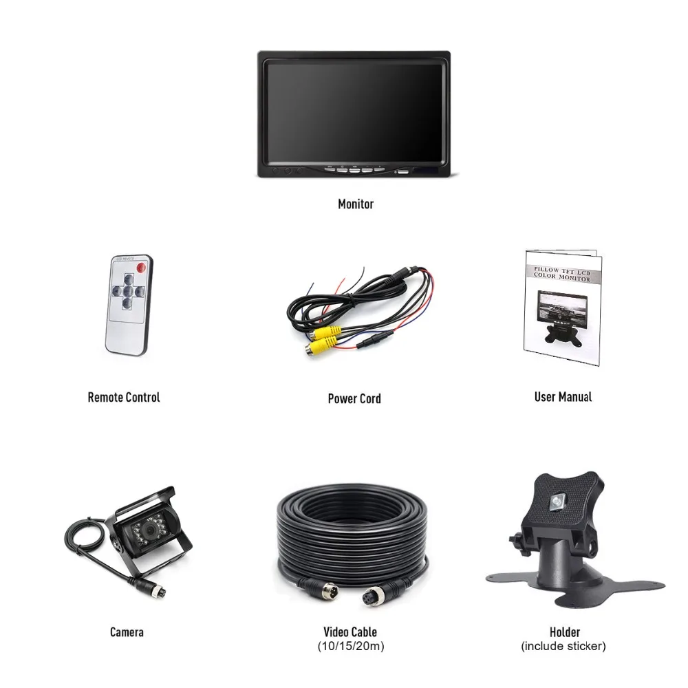 Vehicle IR LED Back up Reverse Camera 4-pin Connector + 7
