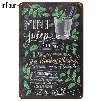 

[inFour+] New Mint Julep Cocktail Metal Signs Home Decor Vintage Tin Signs Pub Home Decorative Plates Metal Sign Wall Plaques