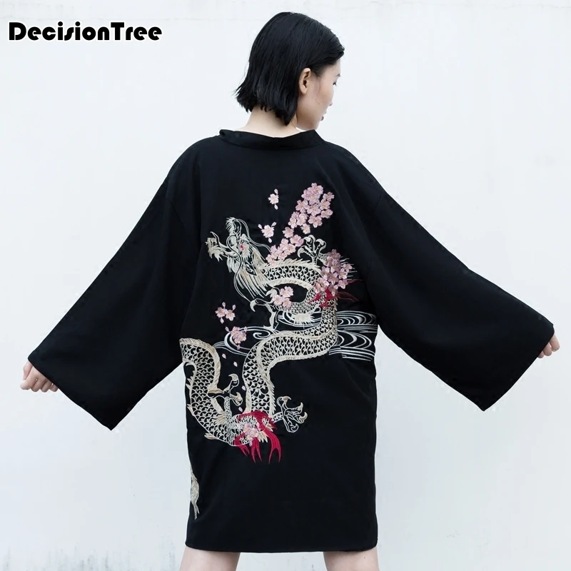 

2019 summer Japan kimono vintage novelty winter Harajuku cherry dragon embroidery chiffon sun protection cardigan women clothing