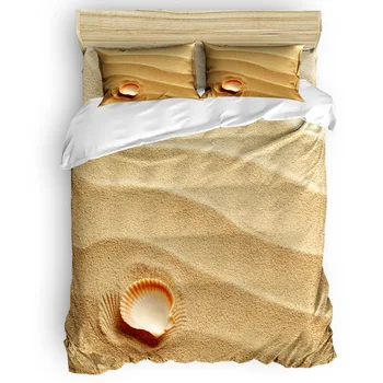 

Small Seashell On Golden Sand 4 Piece Bedding Sets 4 Pcs Bedding Sets Thanksgiving Day Polyester Fabric California King Mother