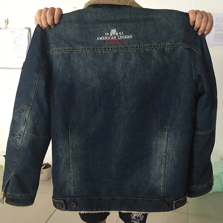Бренд мужской джинсовый костюм куртка повседневные утепленные джинсы с мехом Куртка модная мужская Осенняя зимняя верхняя одежда 4XL