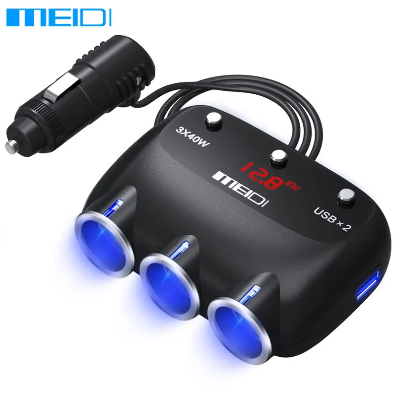 MEIDI autonabíječka zapalovač USB 12V 120W duální nabíječka do auta adaptér zásuvka splitter s napětím LED displej pro iPhone6 ​​7