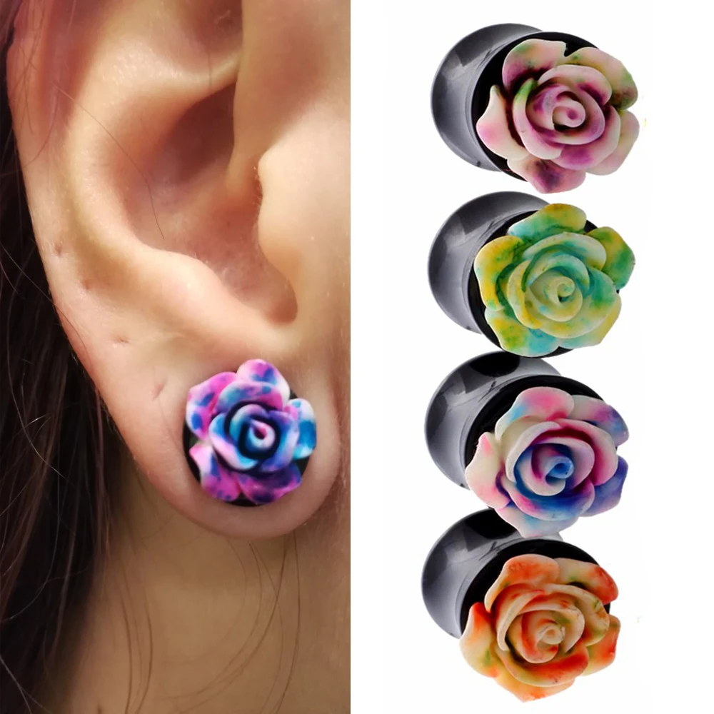 Buy Pair Acrylic 3D Rose Flower Ear Plugs Flower Plug
