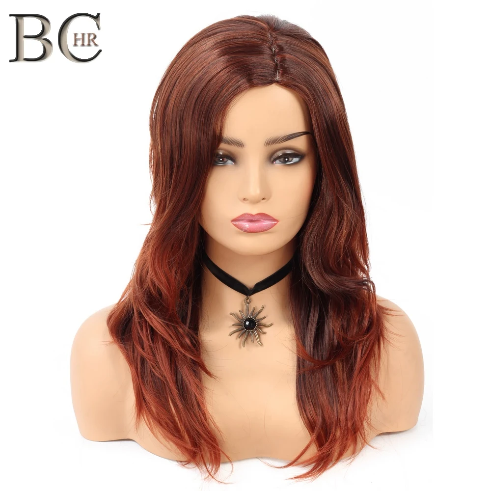BCHR 24 ''коричневый волнистый синтетический парик длинные натуральные волнистые парики с взрыва боковая часть для черных женщин Glueless термостойкие волокна парик