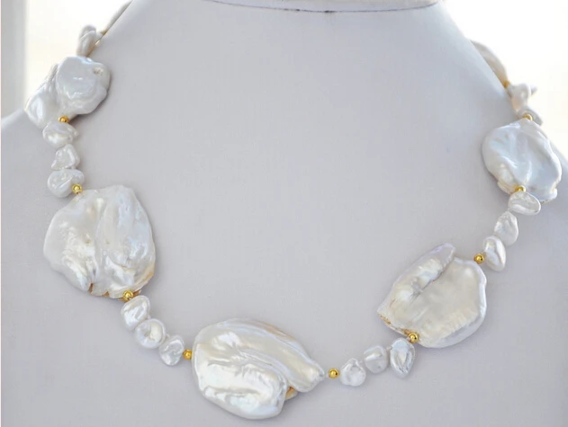 

Jewelr 005372 17" WHITE BAROQUE KESHI REBORN PEARL NECKLACE 14KGP 5.4