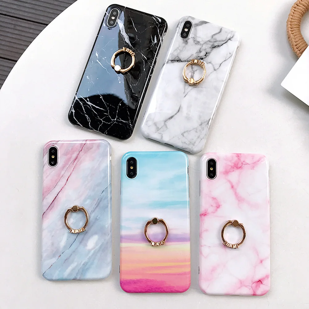 الفاخرة البنصر حامل الرخام جراب هاتف ل iphone X XR XS ماكس حالة سيليكون لينة قذيفة ل iphone 8 7 6 6 S زائد حالة غطاء
