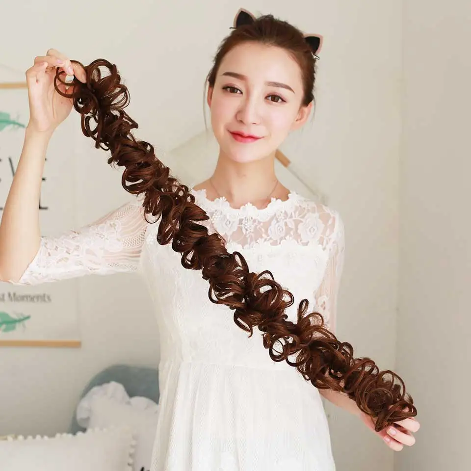 DIFEI Rubber Band Hair Extension Updo Twining Wig Curly Heat Resistant Synthetic Hair Pieces Colors Women Chignon