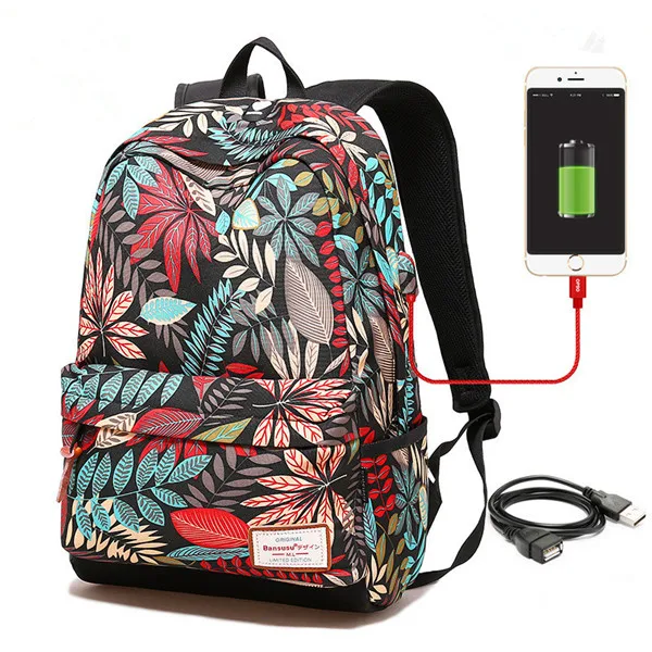 

Hot USB Charging Laptop Backpack girl For Teenage Students Girls School bag Printing Female s Travel bagpack