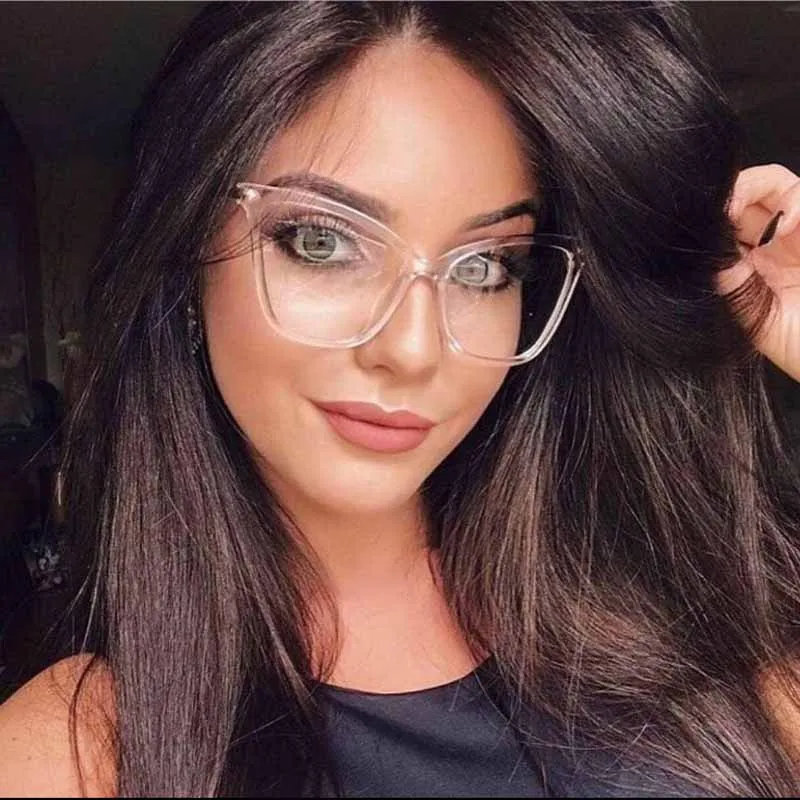 FEISHINI Black frame Cat Eye Glasses Frame Women brand Clear Lens Transparent Eyewear frames Ladies Myopia Nerd eyeglasses frame