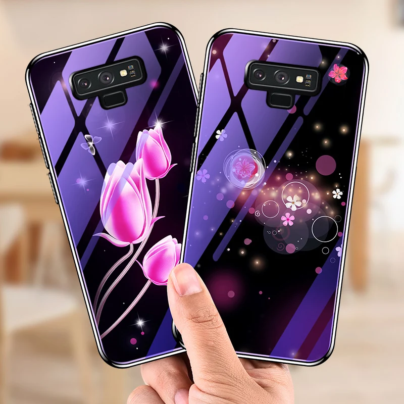 

Tempered Glass Phone Case For Samsung Galaxy Note 9 Case Soft Edge Plated Cover For Samsung Note 9 Cover Coque Housing Bumper