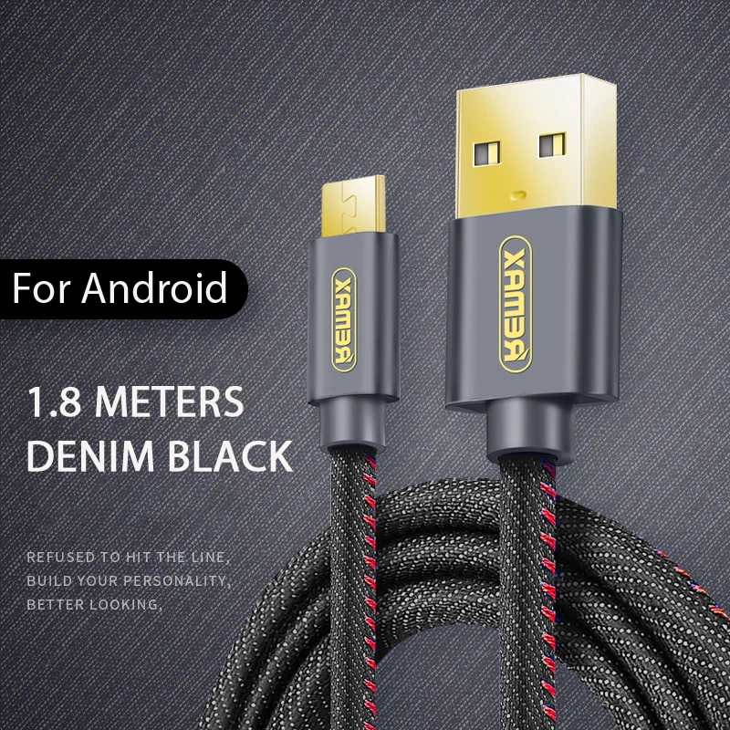 Remax Micro USB Cable de datos 1,8 m/1,2 m 2.1A sincronización de carga transferencia de datos Cable de teléfono de mezclilla cargador Micro Usb Cable para Samsung