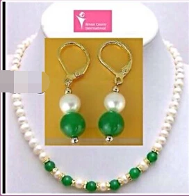 

free shipping 12641 Stunning Faux pearl/jade necklace//earring set
