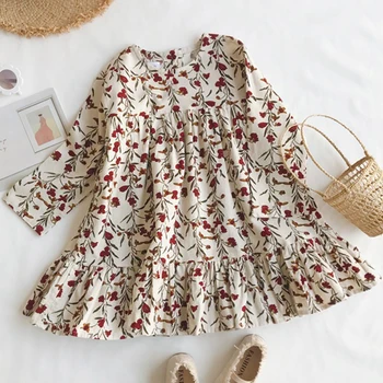 

2020 Girls Dress For Girls Girls Winter Dress Flower Slim Corduroy Dress Baby Korean Flower Princess Dress