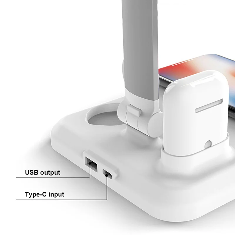 Светодиодный светильник Настольный светодиодный Qi Беспроводное зарядное устройство для iPhone 8 X XS XR Apple Watch 4 3 2 Airpods USB быстрая зарядка Настольный коврик