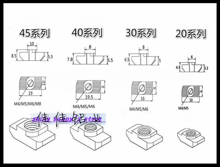 20 серия M3/M4/M5 молотковая гайка, алюминиевый разъем, Т-образный крепеж, скользящая гайка, никелированная углеродистая сталь для алюминиевого профиля 2020
