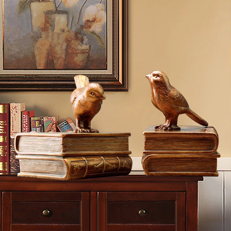 VILEAD 14 سنتيمتر الراتنج الطيور كتاب كتلة التماثيل الأوروبية الرجعية مجوهرات خزانة الإبداعية هدية الحرف الحلي للاكسسوارات المنزلية