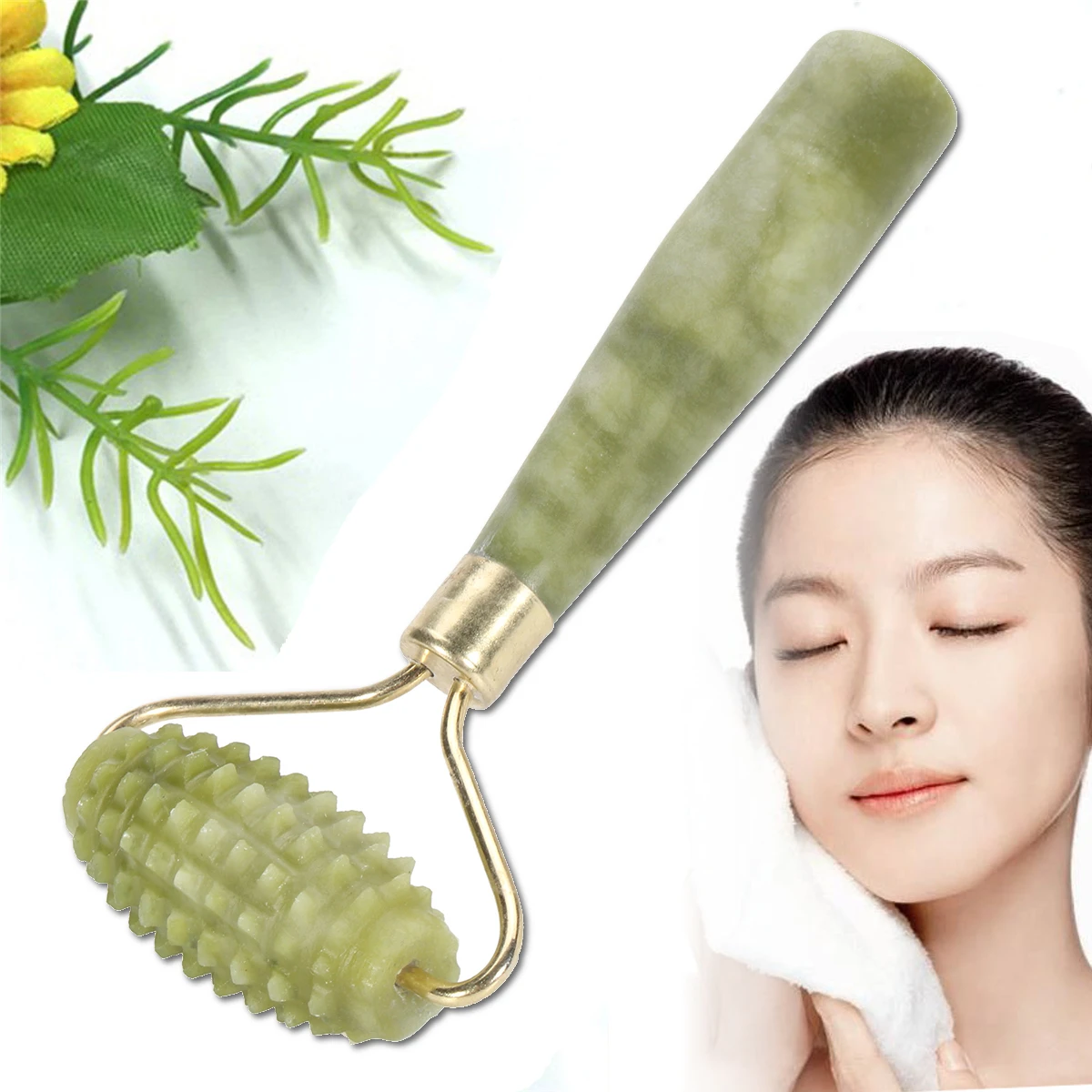 Wholesale Natural Jade Stone Face Massager Roller Spa Head Neck Body