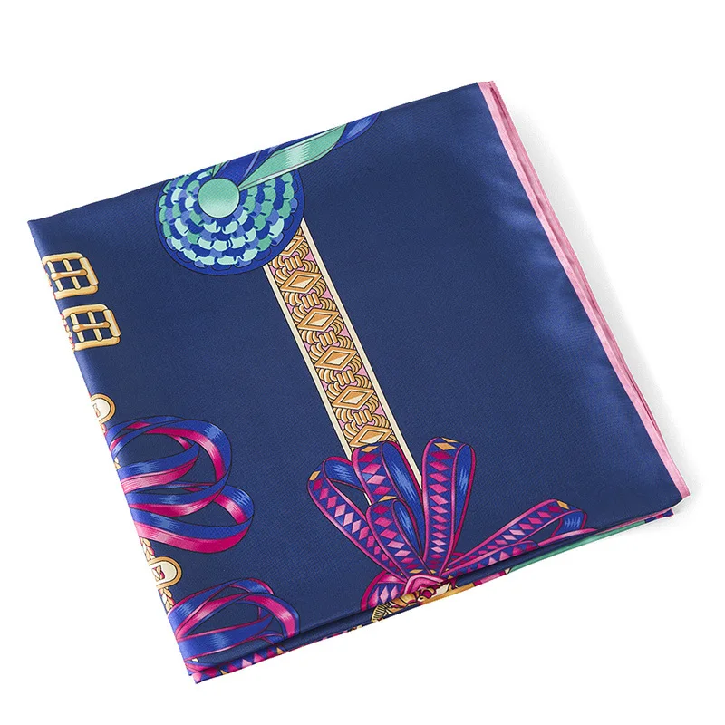 Twill Silk Women Scarf 130*130 Luxury Brand Wreath Print NecKerchief Square Scarves Foulard Hijab Bandana Gift Silk Shawl