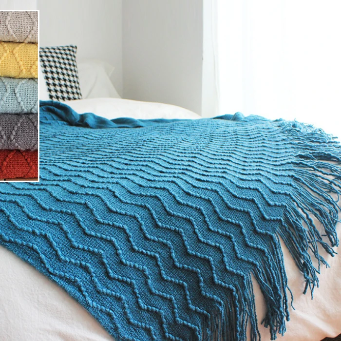 

Nordic Style Casual American Style Acrylic Leisure Knitted Throw Blankets for Beds Bed Sofa Cover Solid Plaids Home Textile