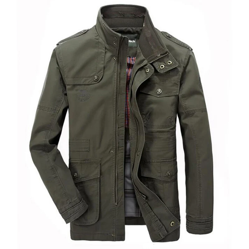 Army green Мужская повседневная хлопковая ветровка, Длинные куртки, Мужская Военная верхняя одежда, летная куртка, большие размеры 7XL, мужские тренчи с карманами - Цвет: Army green