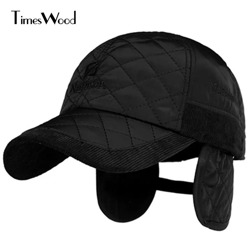 Warm Winter Baseball Cap Men Ear Protection Cotton Gorro Snapback Solid Bone Baseball Men Winter