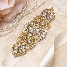 MissRDress жемчуг свадебный пояс золотой кристалл ручной бисер, стразы пояс к свадебному платью для свадебных аксессуаров JK852