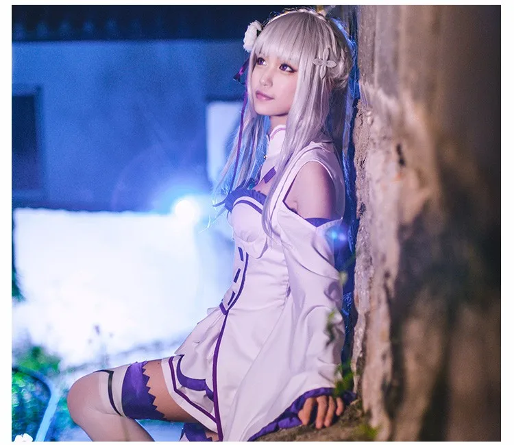 New ReZero kara Hajimeru Isekai Seikatsu Emilia Cosplay Costume Fancy Dress+Elf Ears Halloween Adult Costumes for Women (14)