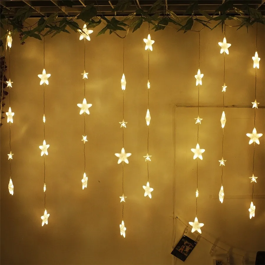 Cortina de Led Festa de Casamento de Fadas Luz do Sincelo 220v com Plugue da ue Thrisdar Estrela Romântico Janela Luz Cordas Natal 3.5m 14 de Fadas Estrela Luz Do Sincelo 220v Com plugue DA UE