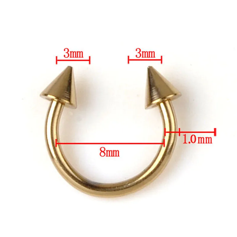 2 шт хирургические стальные шипы подковы круговые брови Лабрет губы ниппель Нос кольцо пирсинг ювелирные изделия 19 г черный золотой цвет - Окраска металла: BB106